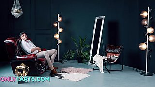 Fat cock penetrates petite babe in skirt while her cuckold bf is watching