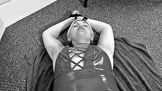 Tied Cheating BBW wife has HUGE multiple SQUIRTING bondage session in red LATEX and finishes with shaking orgasm