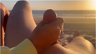 Public Handjob. Hand Job On A Nude Beach. We Were Caught Jerking Off At Sunset Near The Ocean
