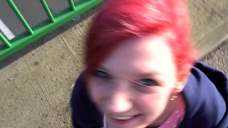 Amateur student blowjob on the balcony pov