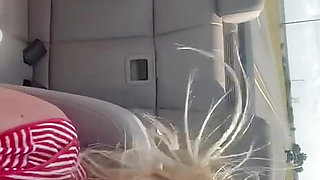 Dildo fucking my pussy in convertible and squirting on the highway