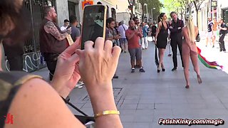 Naked busty babe Sienna Day paraded on the streets