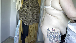 real amateur chubby girl with tattoos tries on bras and dresses for you