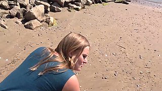 Horny German Blonde PAWG Enjoys Risky Outdoor Beach Sex