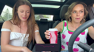 Nadia Foxx & Serenity Cox Using Lush Remote Controlled Vibrators in A Drive Thru & Cumming Hard
