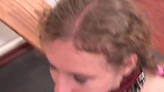Teen slave was fisting with a king size dildo