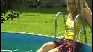 Playful Horny Blonde Teen Teases in Pool - Wet Bikini Slips & Body Play