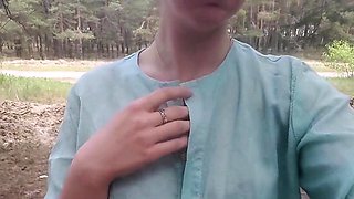 Exhibitionist teen undresses on webcam near the road