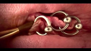 Extreme Close Up Rubbing My Pierced Clit by MakeUp Brush and Huge Orgasm make me completely Wet my Pussy