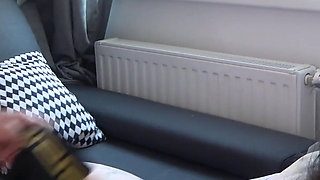 German Chubby Girlfriend Gets Squirted on the Sofa