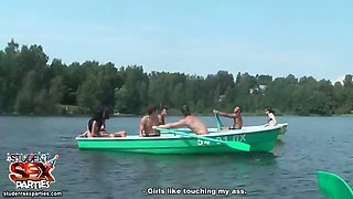 Students sailing in a boat