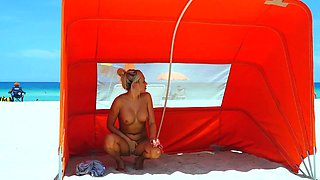 Hot MILF masturbating in car while going to the beach