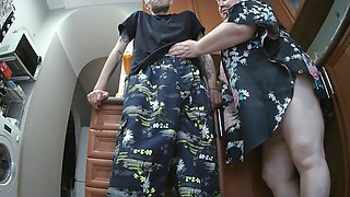 Cumming with Hot Cum in My Neighbor's Mouth, Which She Swallows