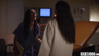 Steamy mom lesbians making out on duty
