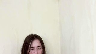 Small tit brunette amateur tugs on a big willie
