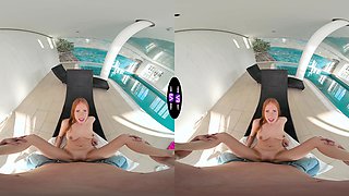 Redhead teen Holly Molly rides cock in steamy vr