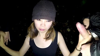 Japanese Teen Secretly Sucks Big Dicks at Night