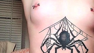 Small titted brunette teen fingering on the bed