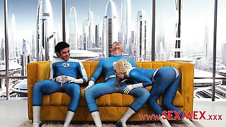 Spicy angel in blue Gatita is enjoying fucking with two big cocks