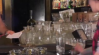 Dark Haired Slut Jerking off Her Favorite Waiter
