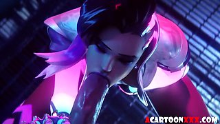 Sombra and Mercy taking big dicks in mouth and pussy