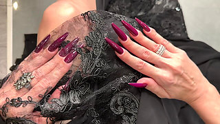 Dark Purple Long Nails, Claws, Long Flexible Fingers and Evening Lace Long Dress on Me