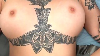 Busty tattooed Ophelia Rain POV big cock sex