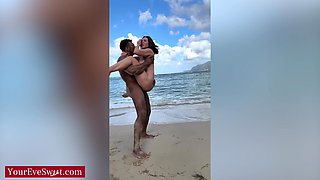 Innocent Eve Sweet Railed By BBC Troy Francisco On Public Beach - Short Hair, Big Tits, and Tight Throat