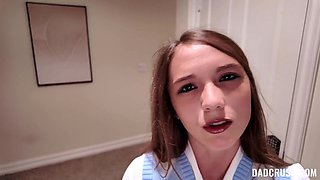 Cute schoolgirls equally share their stepfather's horny cock in a homemade pov.