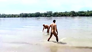 mature loves stepson on public beach