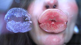 Glamour Girl Kiss with Sweet Shiny Juicy Lips