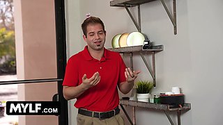 Finest milf barber in town Melody Mynx gives her customer a pecker and a blowjob - mylf