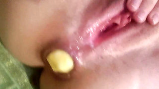 Anal insertion with a cute apple