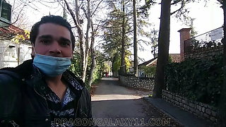 Public cumshot in mouth after sexy blowjob