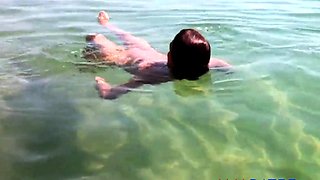 Naked Swimming MILF at the Beach