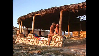 Threesome - Two Young Big Tits Friends on Vacation Share a Surfer's Big Cock on the Beach