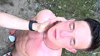 Outdoor walk with Bruce Harrelson and his big dick handjob