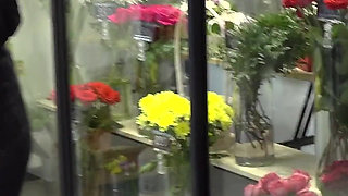Worker of flower shop enticed into threeway with hot couple