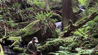Perv nerdy brunette wants my pee before fuck in woods