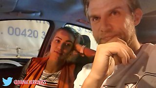 Serbian, car handjob, hairy pussy