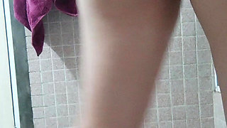 Busty Wife Fingers in Pussy and Ass in the Bathroom