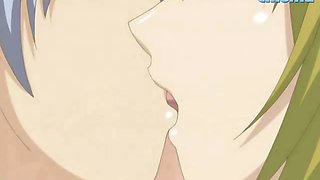 Two hentai lesbians kiss each other with tongue and fuck