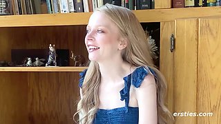 Nervous platinum-blonde first-timer enjoys sexy discipline sessions