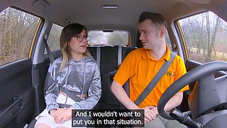 Fake Driving School - Latina teen Megan Love POV car sex