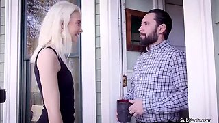 Teen Chloe Couture sucks stepdad's cock for cash - rough threesome with bondage & gagging