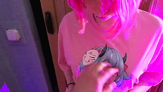 Timid anime girl gives her friend's cock a deepthroat surprise