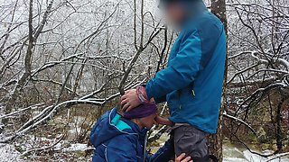 Blowjob and Cum Swallow Near the Mountain River