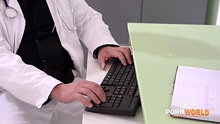 Voluptuous nurse Anna Polina gets big tits & tight ass fucked by two studs