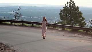 Redhead Babe Risky Side Of The Road Pussy rubbing