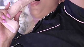 Blonde MILF Gets Horny in Bed and Fucks Herself with a Big Dildo